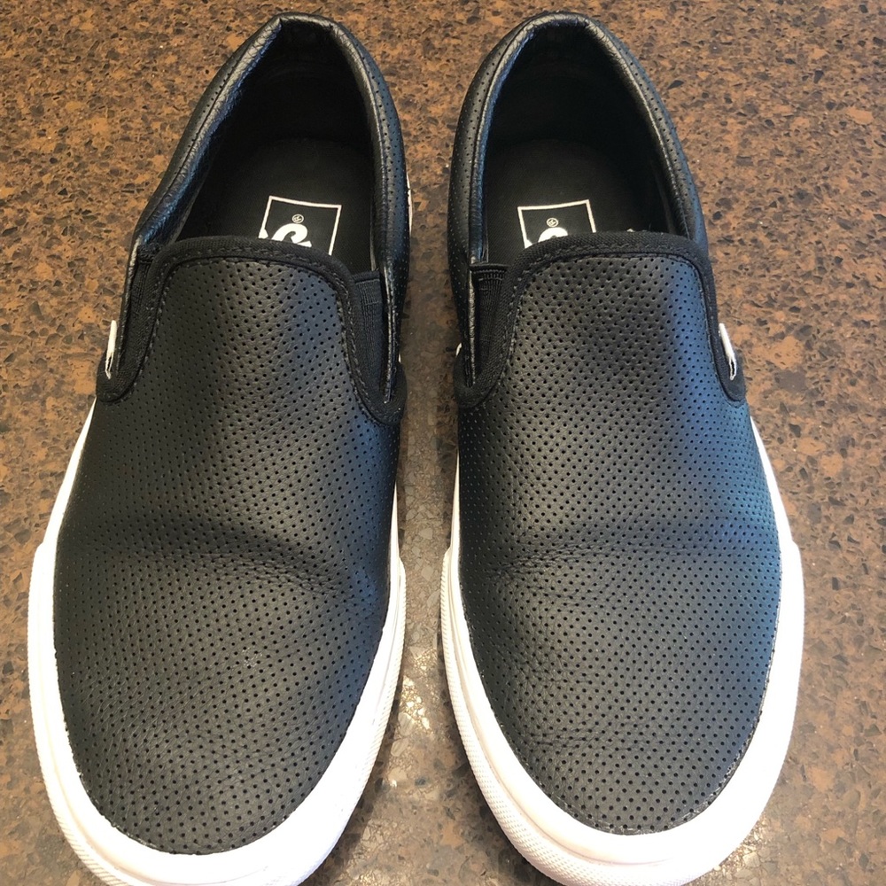 vans perforated leather slip on - black